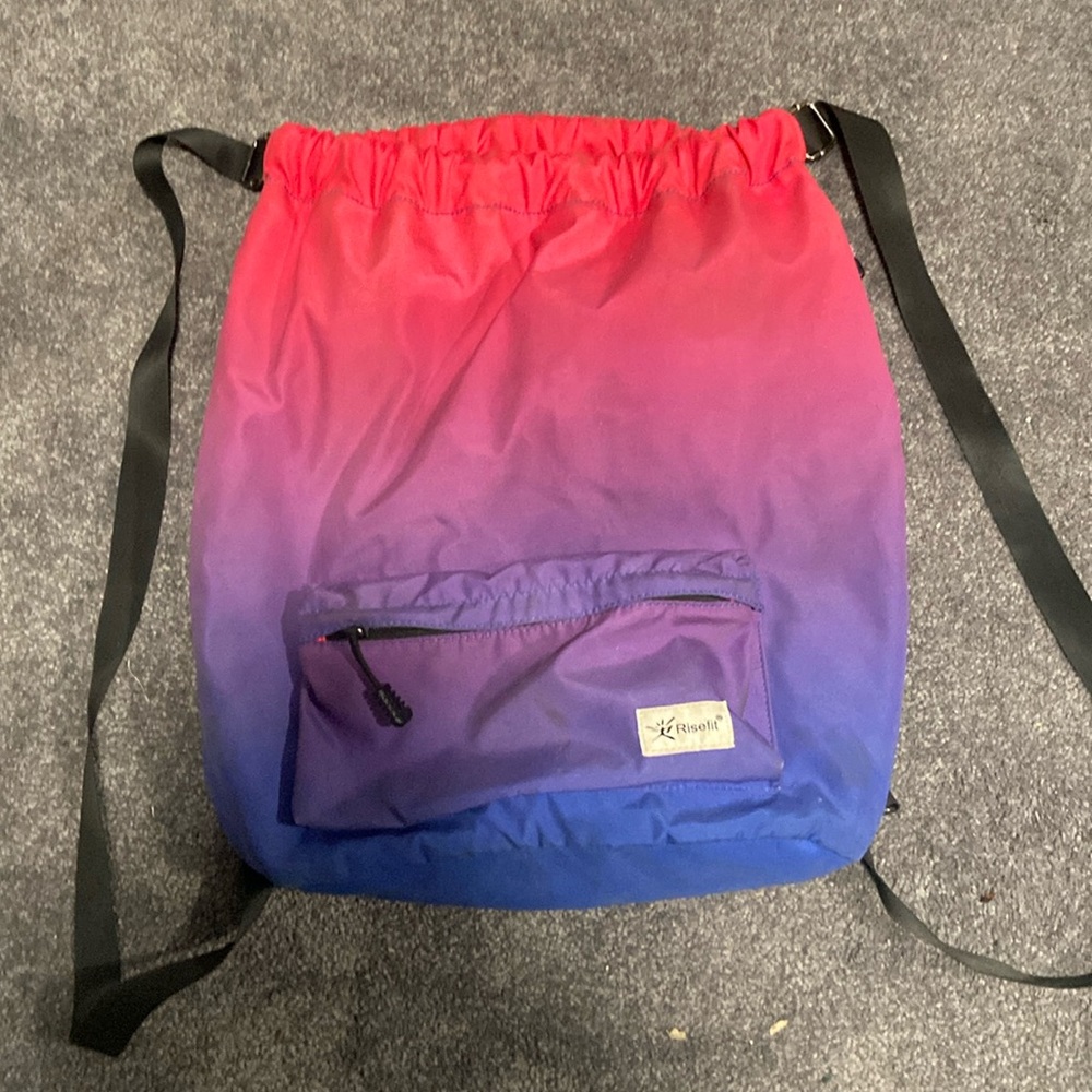 Pink purple blue ombré drawstring bag